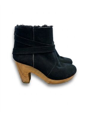 Black Shearling Plateau Clog Suede Boots Size 6.5
